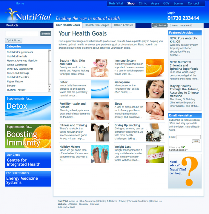 NutriVital health goals page