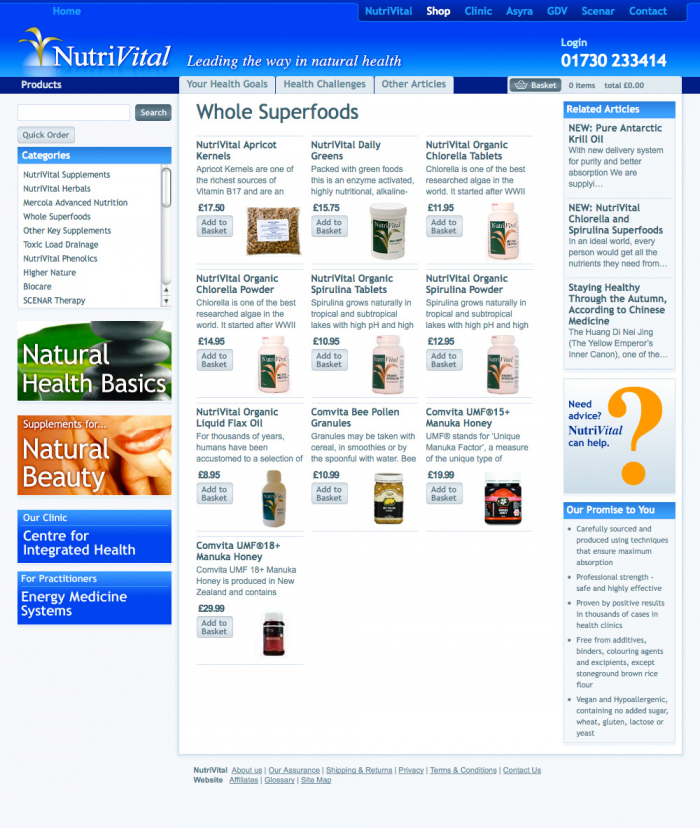 NutriVital products page